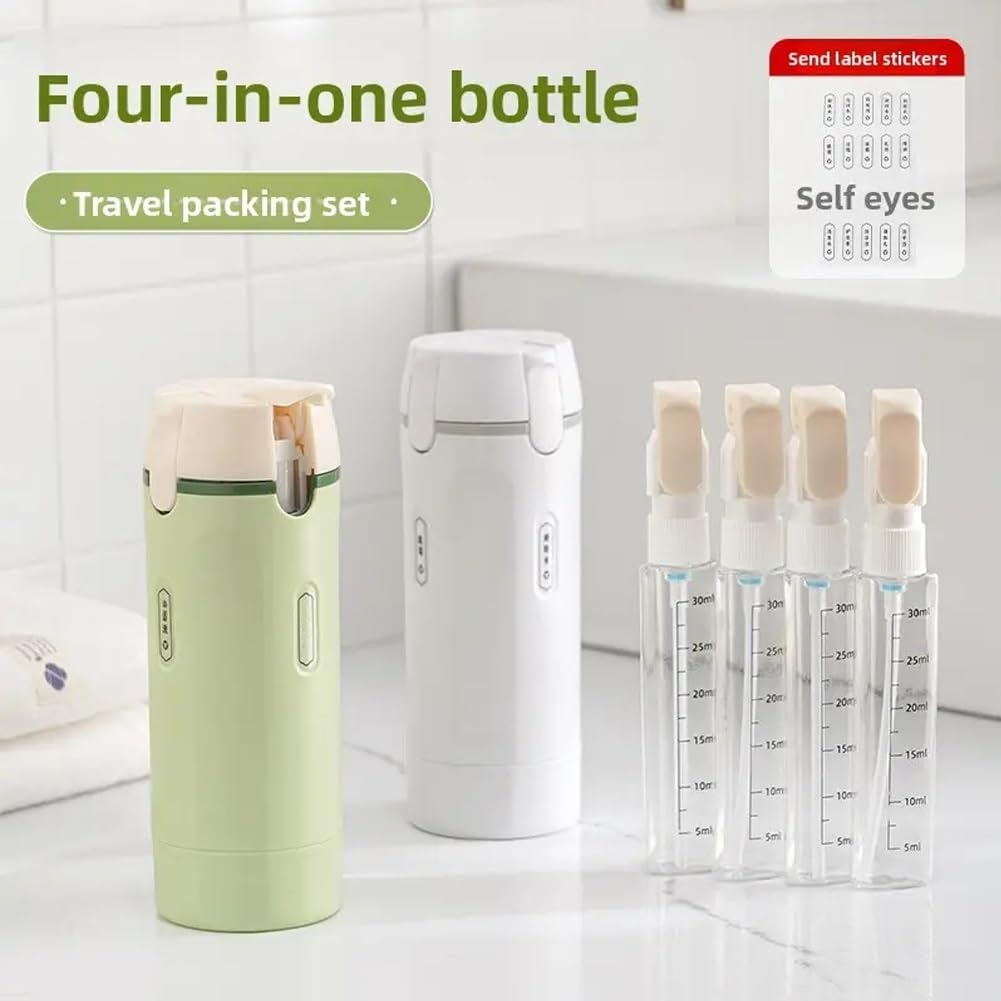 4 in 1 Travel Dispenser Bottle, 30ML with Suction Cup, Proof Refillable Toiletry Container with Scale and Label, Clean Compact Convenient, Shampoo Conditioner Storage for Flight Gym Weekends (MIX) image number 1