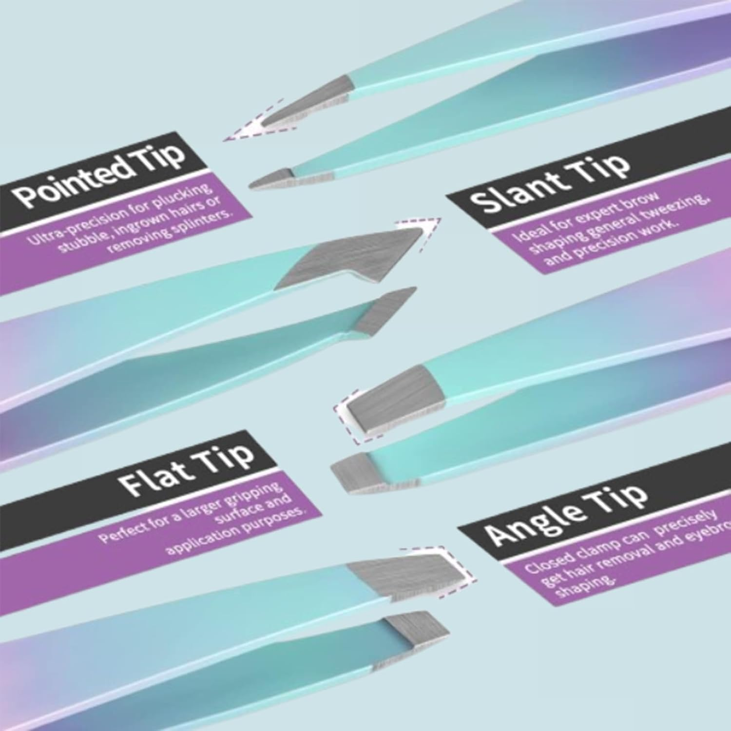 AYAITEE Tweezers for Women Facial Hair, 7PCS Stainless Steel Precision Eyebrow Tweezers Set, Beauty Tools for Ingrown Hair & Splinter Removal image number 3