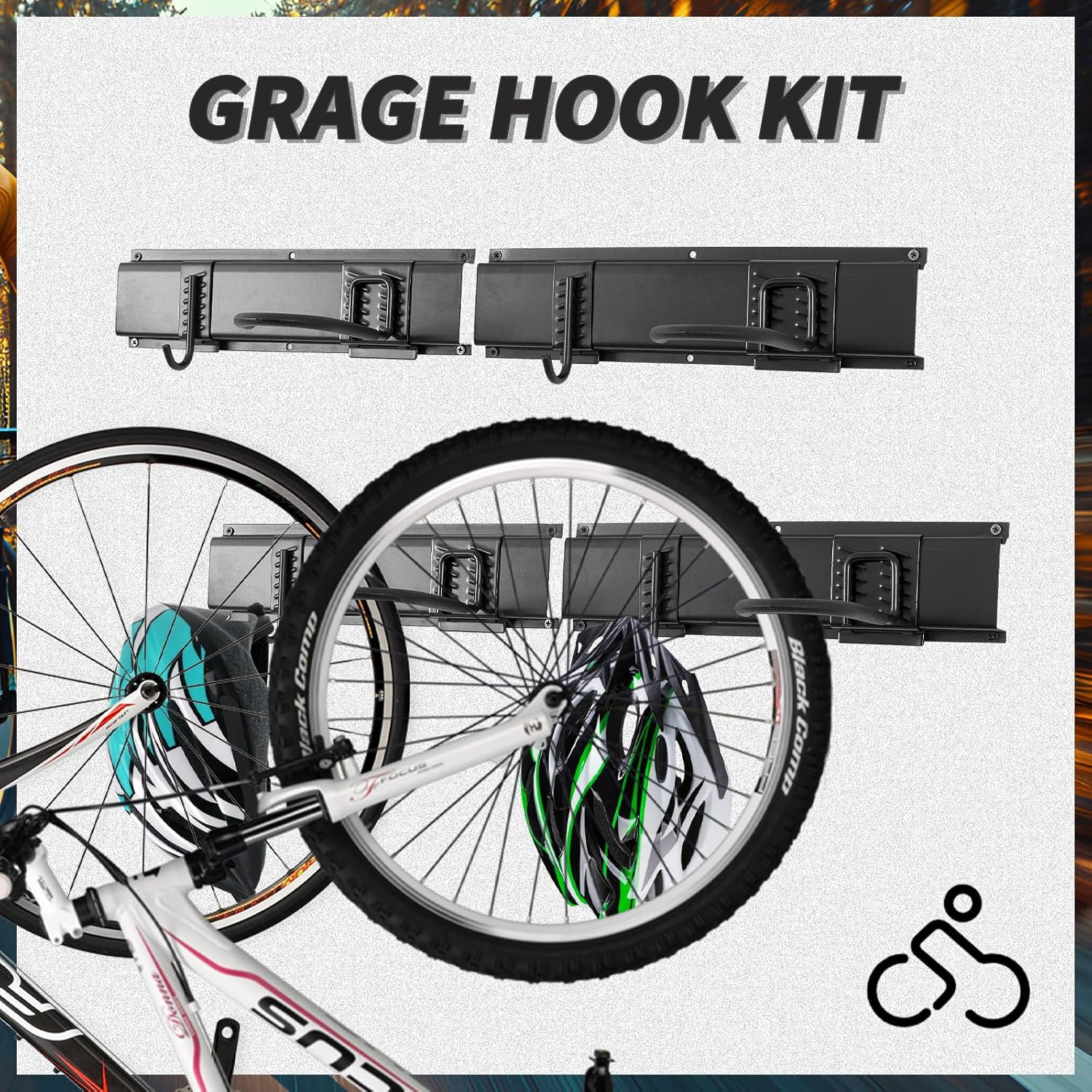 PYBTOOL Bike Storage Rack, Garage Bike Rack Wall Mount, 6 Bike Racks and 6 Helmets Hooks, Max Capacity 600Lbs, 64-Inch image number 6