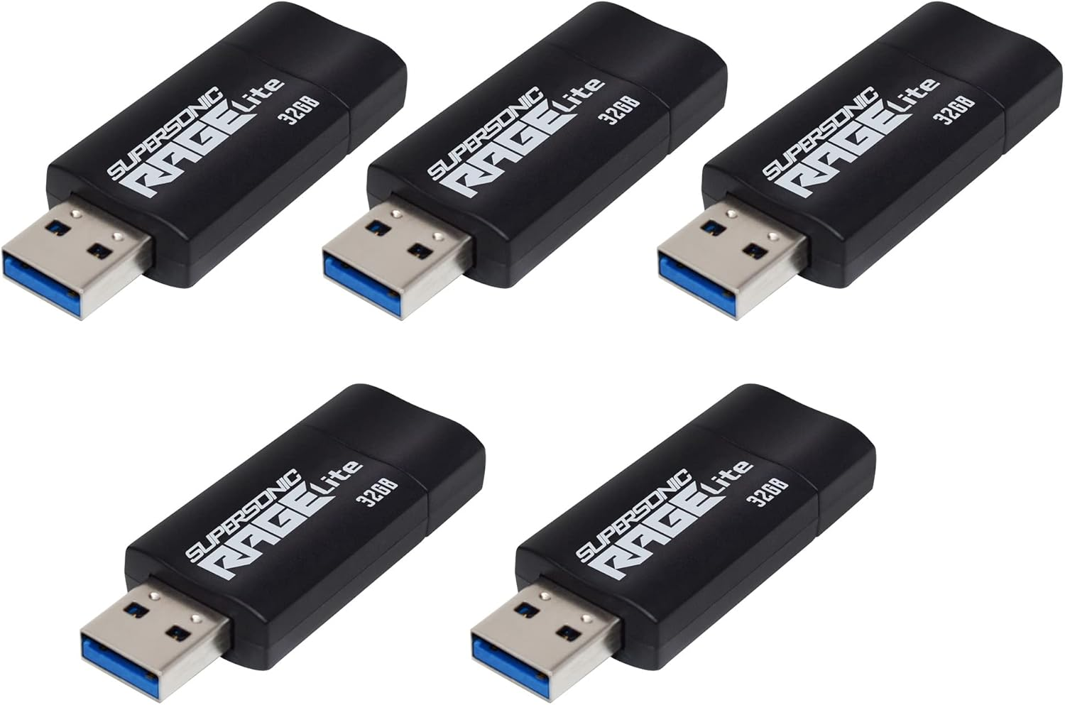 Patriot Supersonic Rage Lite USB 3.2 Gen 1 Flash Drive - 32GB 5 Pack, Lot of 5 - PEF32GRLB325