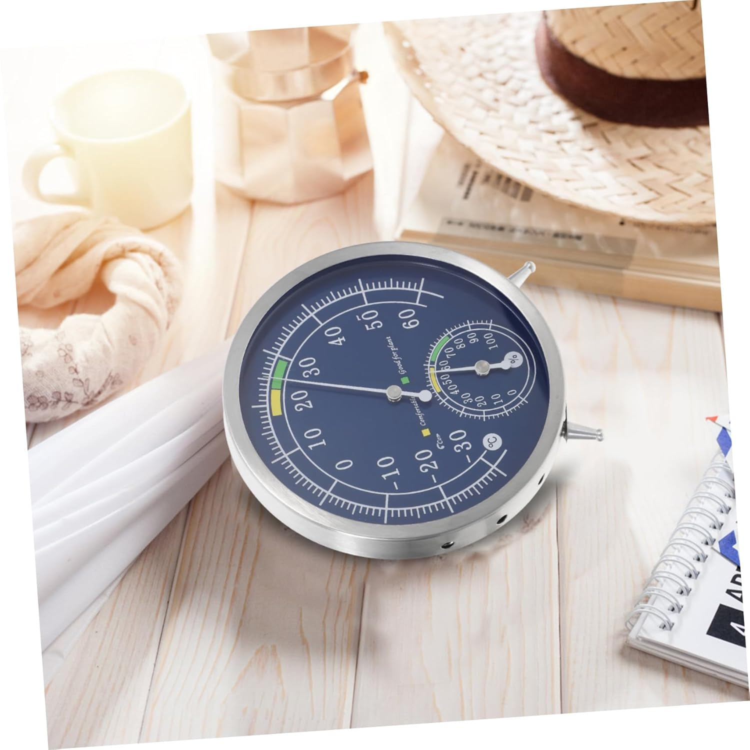 Stainless Steel Analog Thermometer Hygrometer with High Precision Temperature Humidity Gauge for Sauna Garden Garage Indoor Outdoor Use Easy to Read Dial Material