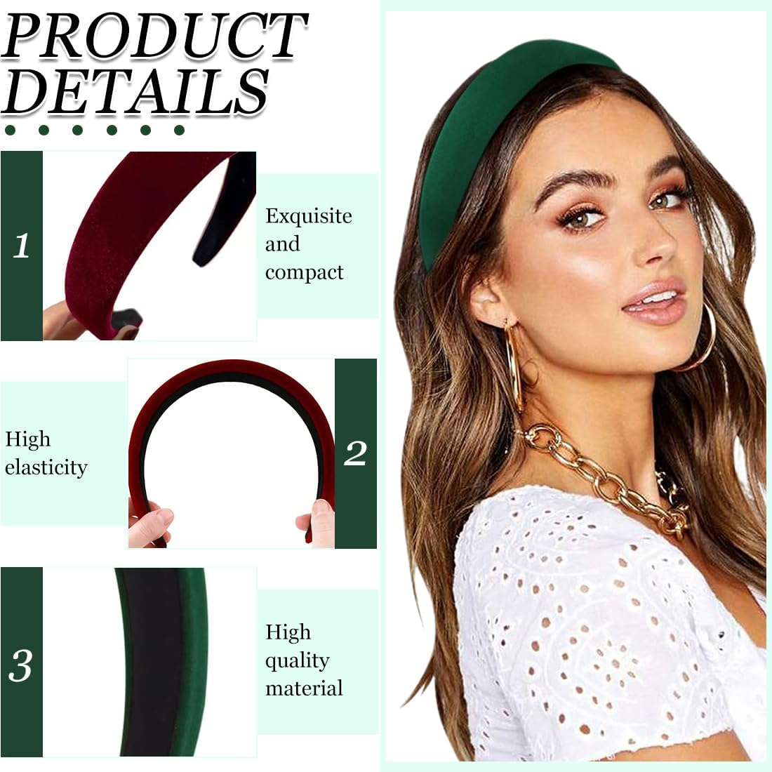 Women'S Headbands, Pack of 3 Retro Style Headbands, Padded Headband Made of Velvet Fabric, Vintage Hair Accessories, Headbands for Women and Girls image number 2