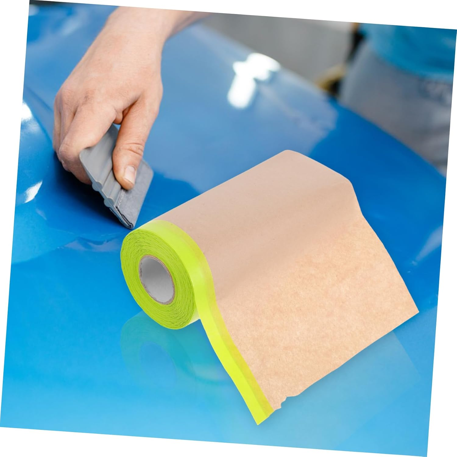 SHOWERORO 5Pcs Pre Taped Masking Paper Painters Paper Adhesive for Automotive Painting Covering Cars Walls image number 4