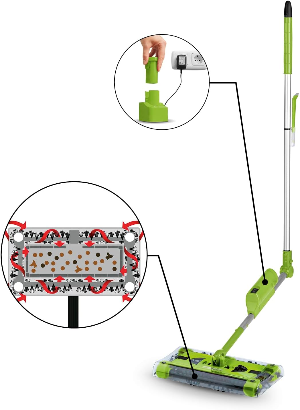 Swivel Sweeper Cordless Broom - Easy Crumb Pickup - Wireless, Bagless & Rechargeable - Floor Brush with Back-Friendly Articulated Joint and 360&deg; Rotation - Maximum Flexibility - Effortless Cleaning