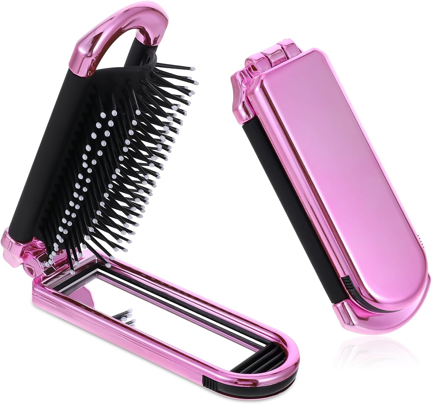 Mozeat Lens Mini Travel Hair Brush, Small Foldable Hair Brush, Compact Hair Brush with Mirror Nylon Bristles for Women and Men, Portable Pocket Comb for Car, Sports Bag, Handbag (Electroplating Pink) image number 4