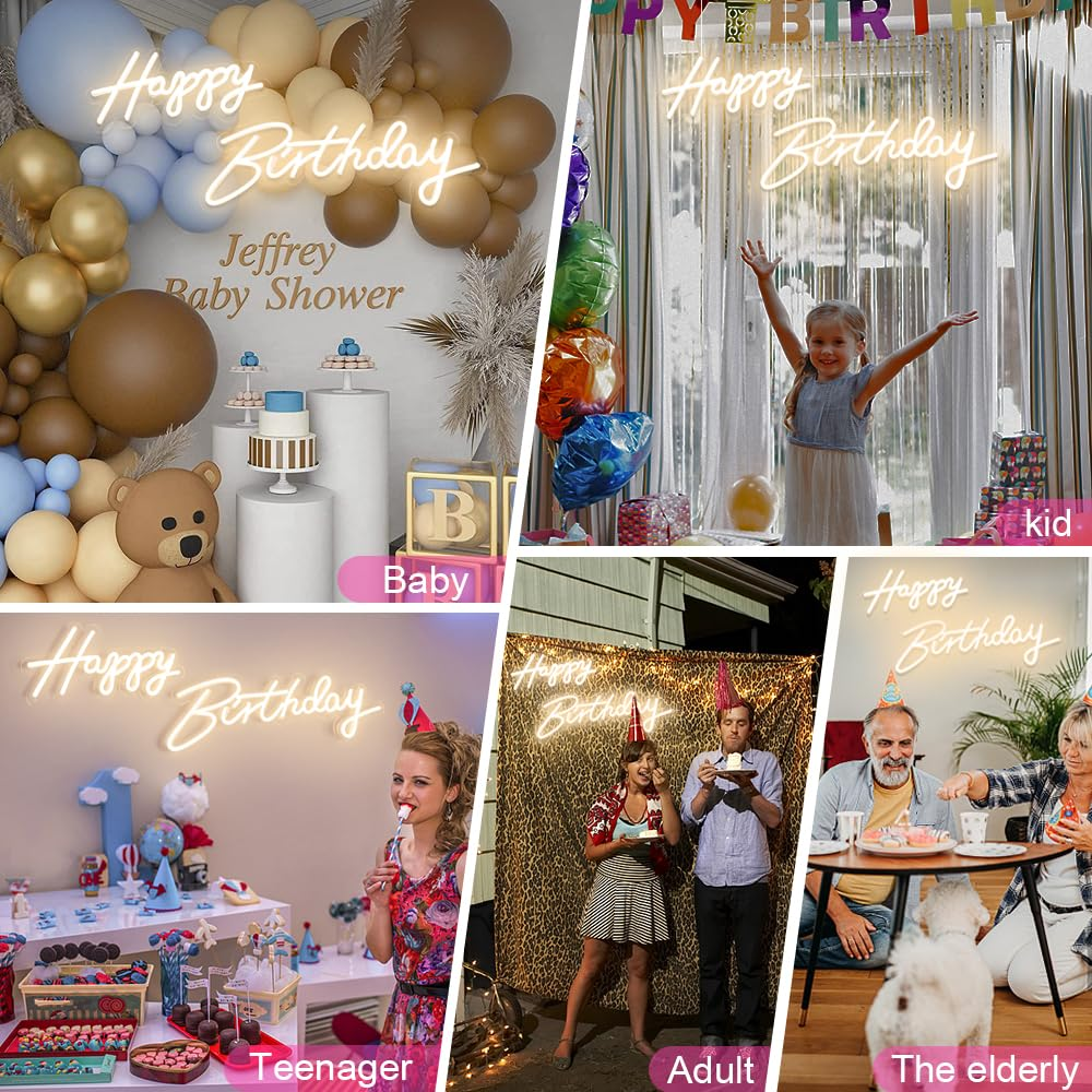 40"/23" Happy Birthday Neon Sign Large - Happy Birthday Sign 12V - Happy Birthday Light up Sign with Dimmable Switch - 2PCS Happy Birthday LED Sign for Backdrop, Party, Celebration, Decoration image number 1