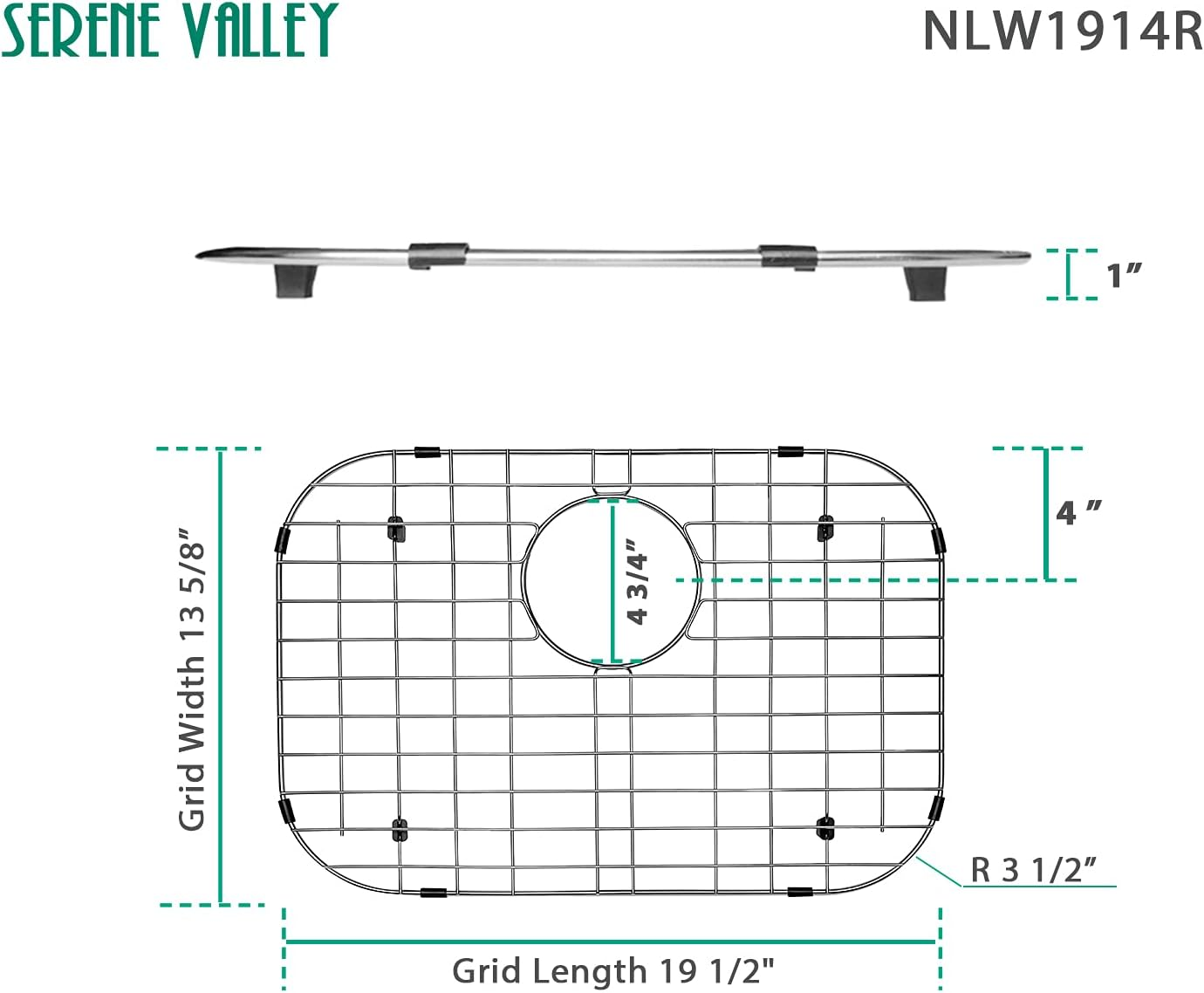Serene Valley Sink Bottom Grid 19-1/16" X 13-5/8&rdquo;, Rear Drain with Corner Radius 3-1/2", Sink Protector NLW1914R image number 2
