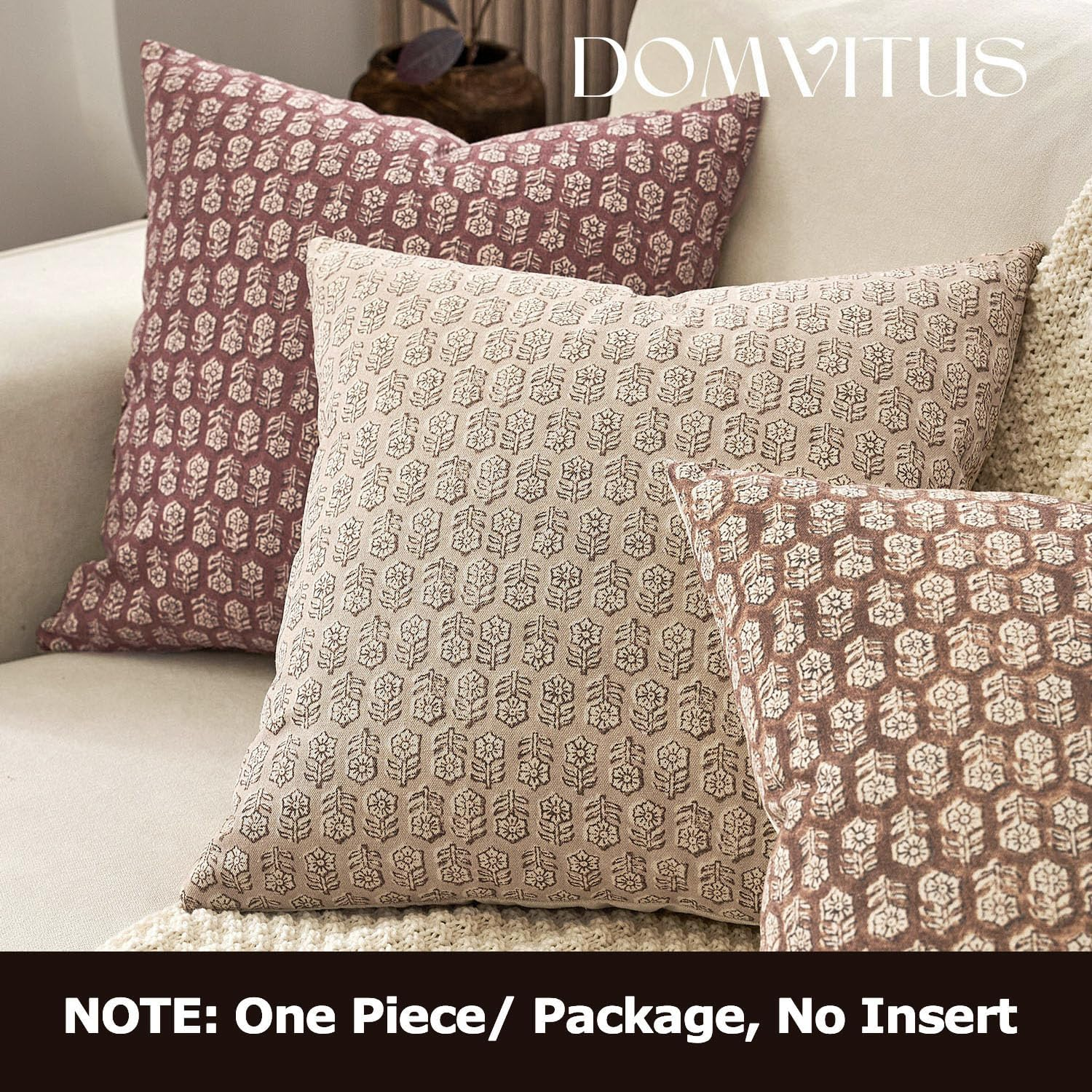 DOMVITUS 18X18 Pillow Cover, Floral Pillow Covers, Couch Pillows for Living Room, Decorative Farmhouse Accent Print Throw Pillow Covers, 1PC, Cloud Cream image number 7