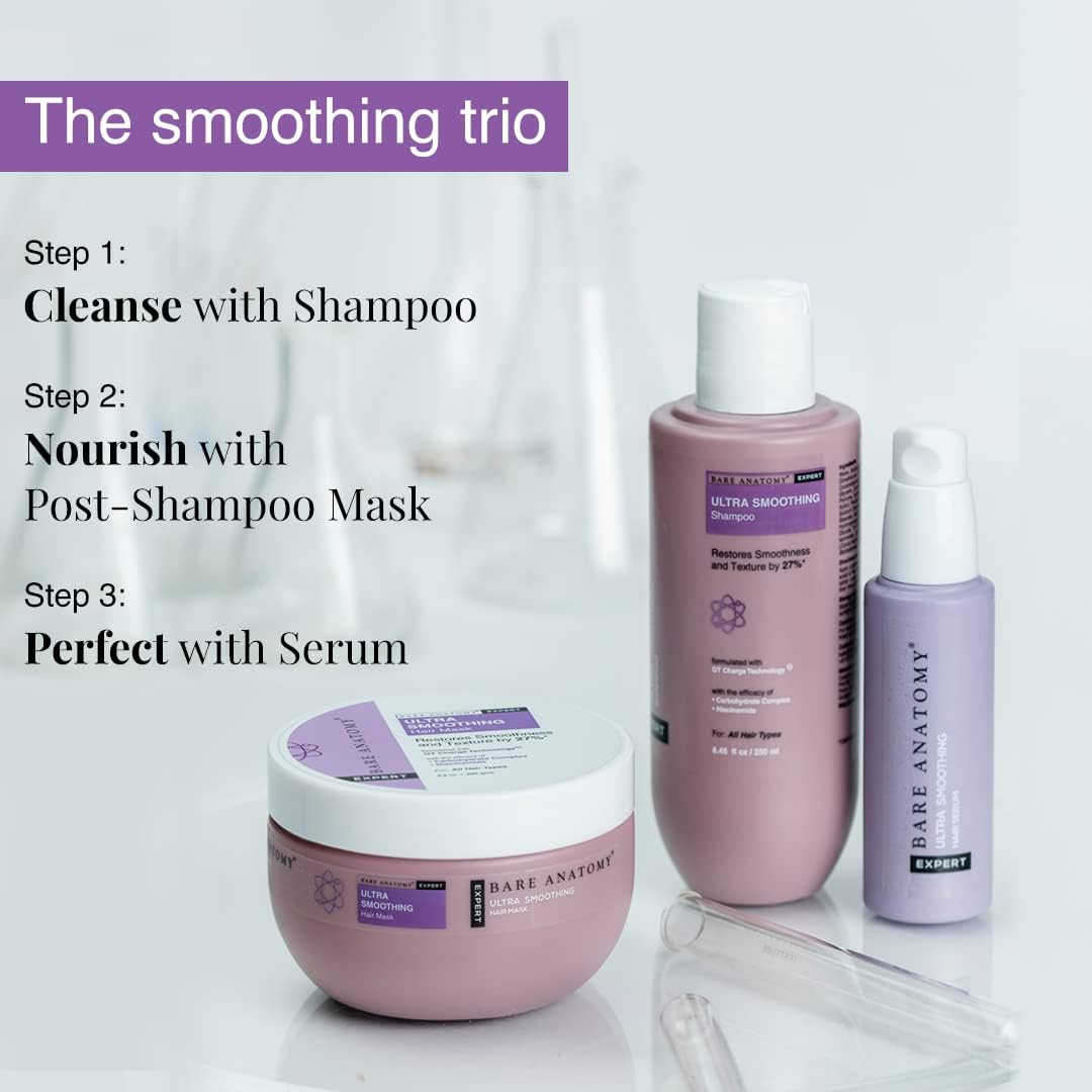 Bare Anatomy Ultra Smoothing Shampoo and Hair Mask Kit | Carbohydrate Complex & Niacinamide | Dry & Frizzy Hair | Paraben & Sulphate Free | Women & Men | 250Ml + 250G image number 6