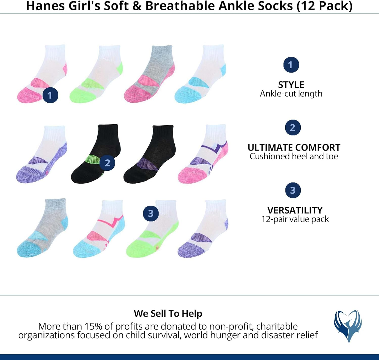 Hanes Girls' Cool Comfort No Show Socks, 12-Pair Pack image number 5
