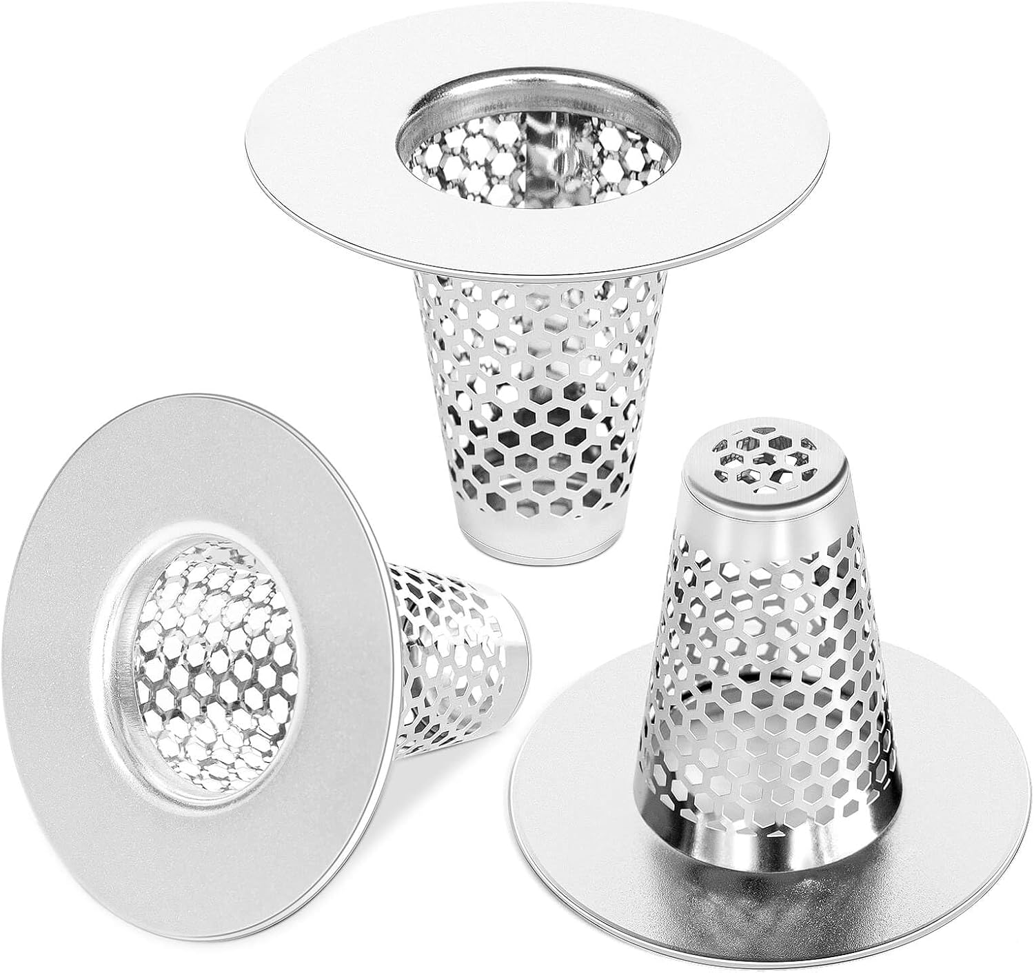 Dayker 3PCS Bathroom Sink Drain Strainers, Stainless Steel Hair Catcher, Cone Shaped Floor Drain Replacement Fit Hole Size 1.2"-1.6", for Laundry Floor Drain, Bathtub, Kitchen Slop Basket Filter Trap image number 5