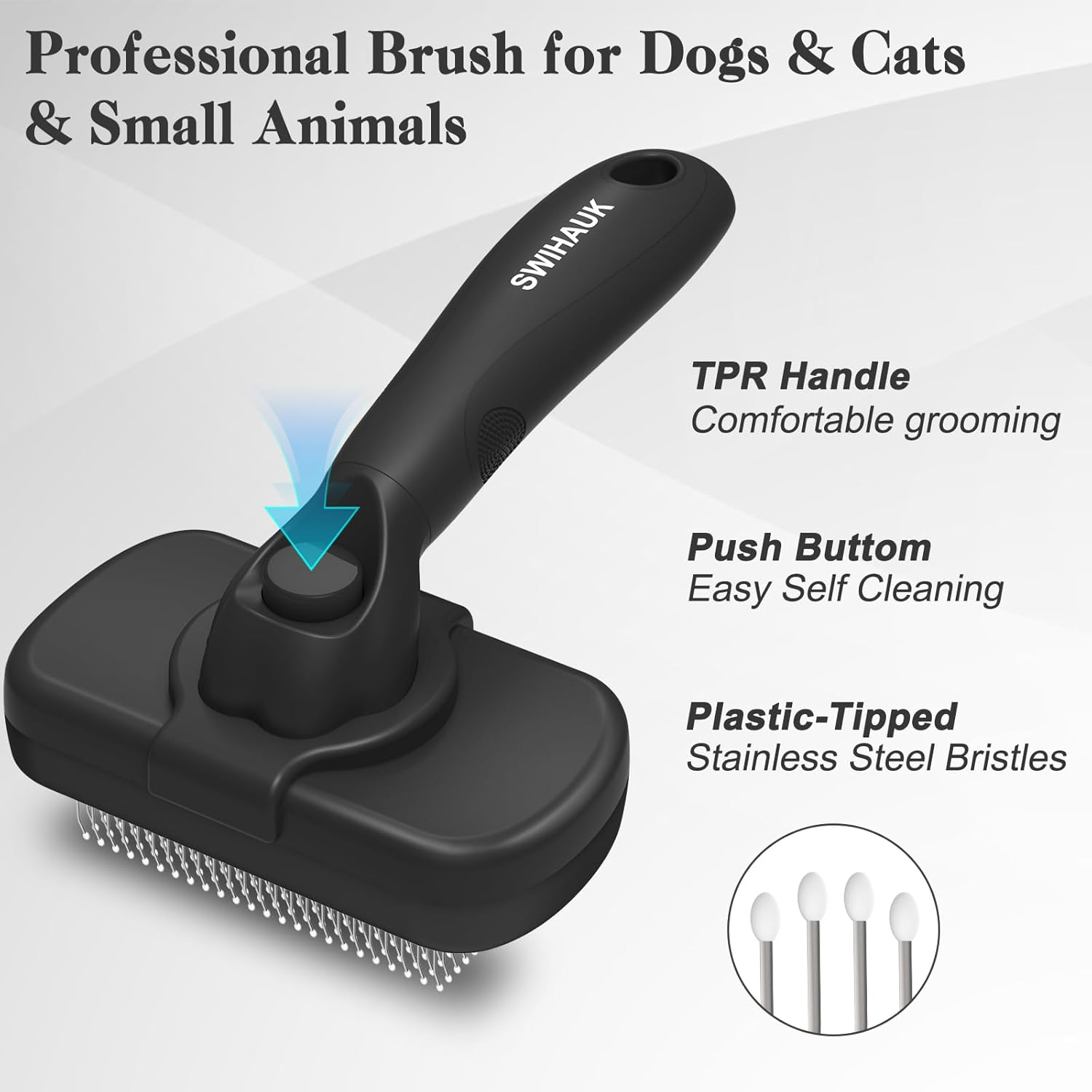 Swihauk Self Cleaning Slicker Brush for Dogs & Cats - Skin Friendly Deshedding and Grooming Brush for Haired Pets, Pet Supplies Accessory, Black image number 2