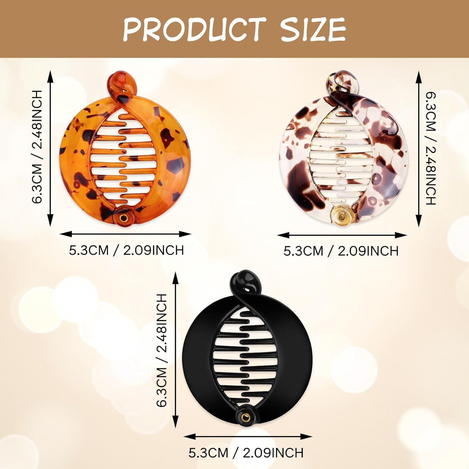 Round French Banana Hair Clips, 4Pcs round Plastic Fishtail Hair Clips Ponytail Holder Hair Combs,Resin Fishtail Hair Combs for Women and Girls image number 3