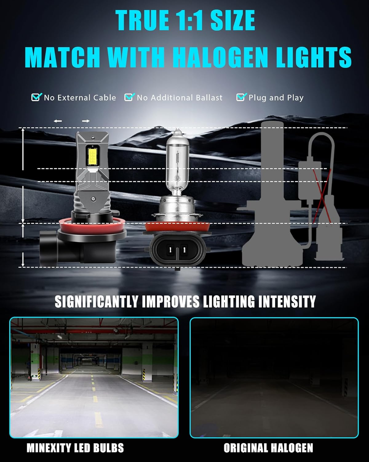 H11 H8 H9 LED Headlight Bulbs Fanless, 200% Brightness 10000LM 6500K Xenon White Conversion Kit Plug and Play High/Low Beam Fog Light Bulb, Pack of 2