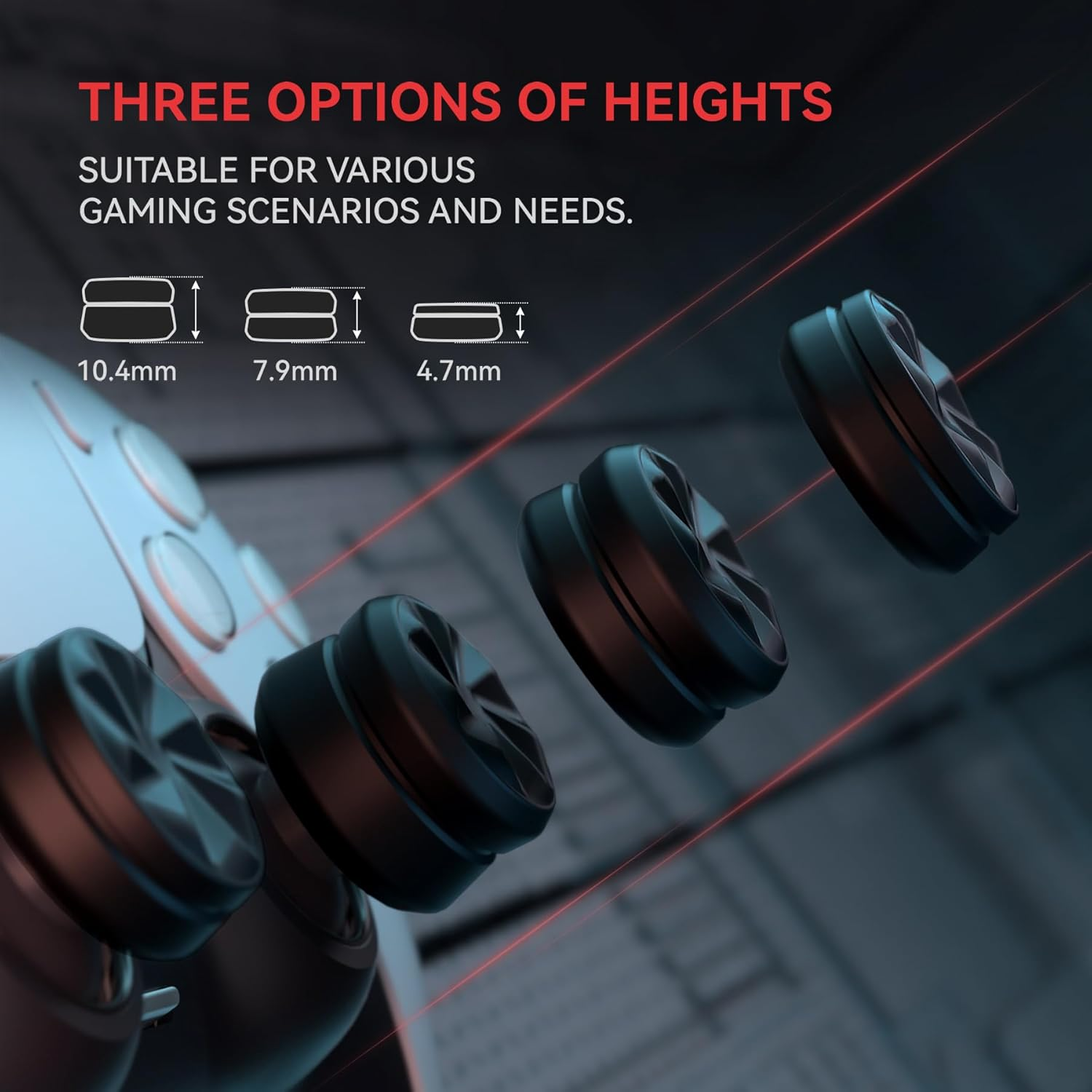 Playvital 3 Height Hurricane Thumbs Cushion Caps Thumb Grips for Ps5, for Ps4, Thumbstick Grip for Xbox Core Wireless Controller, Thumb Grips for Xbox One, Elite Series 2, for Switch Pro - Black image number 1