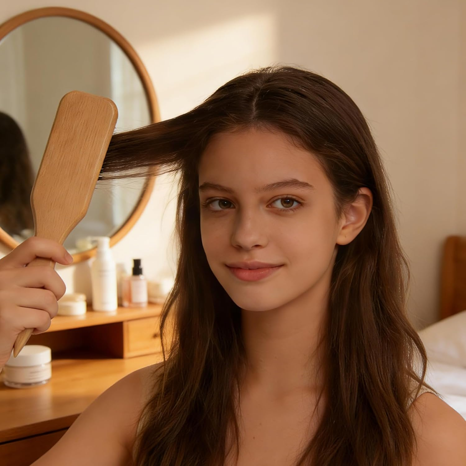 1 Hair Brush, Anti-Static Smooth Back Brush, Natural Boar Bristle Hair Brush, Suitable for Men and Women, Hair and Beard Styling image number 2