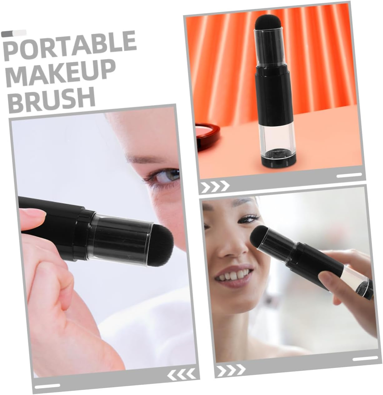 Gatuida 2Pcs Refillable Makeup Brushes Powder Foundation Cosmetic Applicator Brushes Black Fiber Hair Portable Travel image number 5