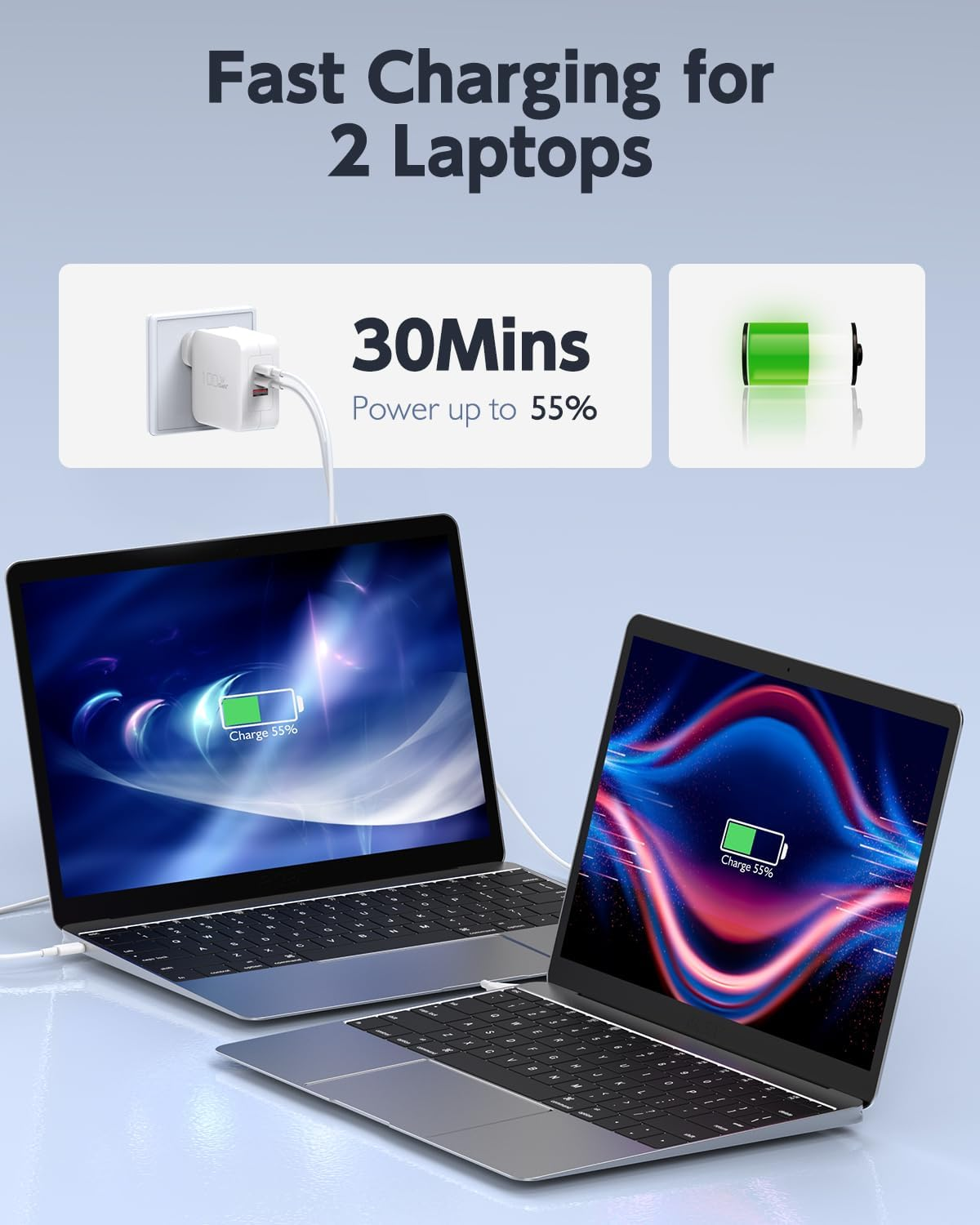 100W USB C Charger 3-Port Gan Fast Charger Wall Adapter Compatible with Macbook Pro Air, Ipad Mini Pro, Iphone 14 Pro, Galaxy, Lenovo Hp Dell Laptop Type C PD Charging Station Power AU Plug