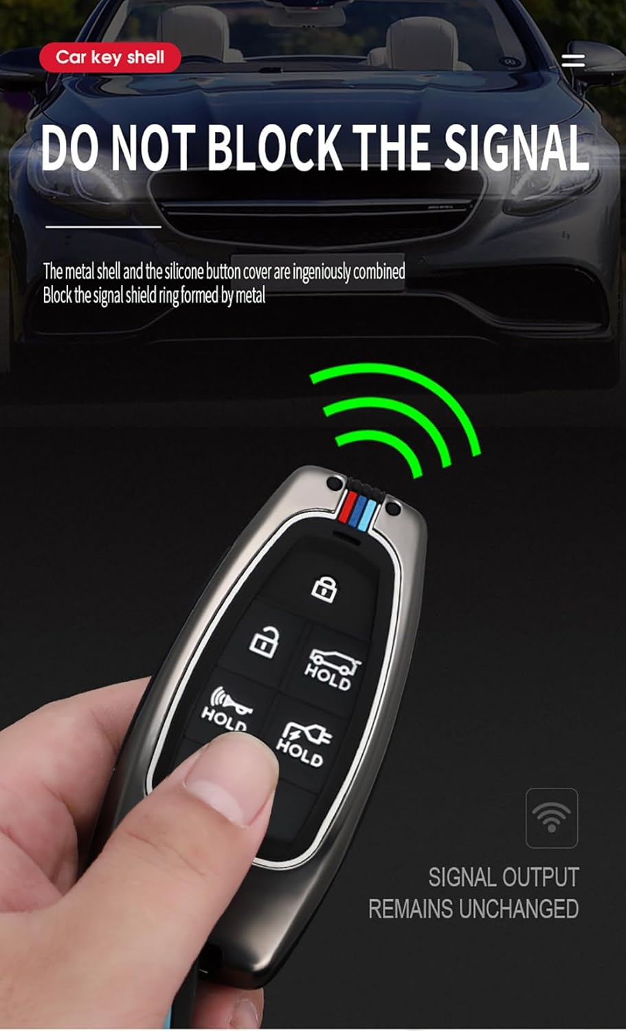 HIBEYO Car Key Fob Cover for Hyundai Sonata 2020 2021 2022 2023 Santa Fe Accessories Alloy+Tpu Material Double Protector image number 4