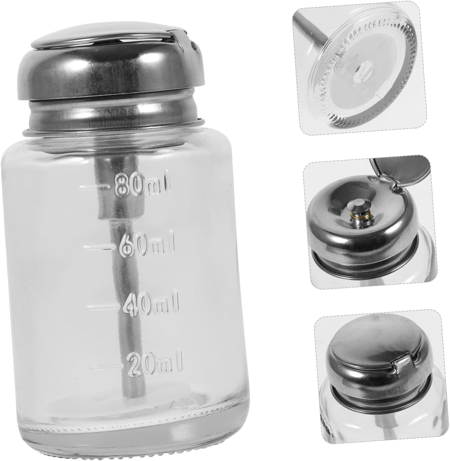 RORPOIR Glass Pump Bottle 3.7 Inch Wide Mouth Pressure Dispenser for Nail Polish Remover Manicure Liquid Portable Refillable Cleaning Container image number 5