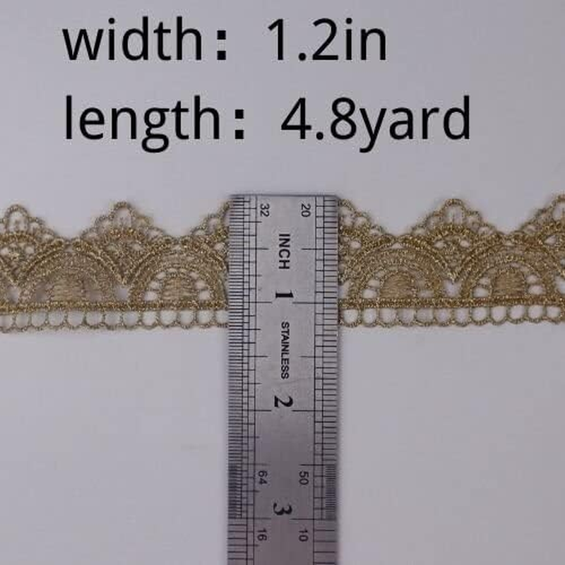 Gold Lace Ribbon 4.8 Yards Golden Embroidery Venice Lace Trim Vintage Golden for Sewing Cake Fringe Wedding Bridal Dress 1.2 Inch image number 1