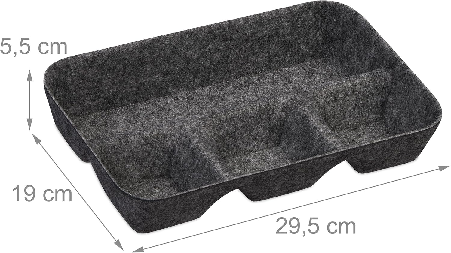 Relaxdays Felt Drawer Organiser, Desk Organiser System, HBT 5.5 X 29.5 X 19 Cm, 4 Compartments, Felt Basket, Dark Grey image number 1