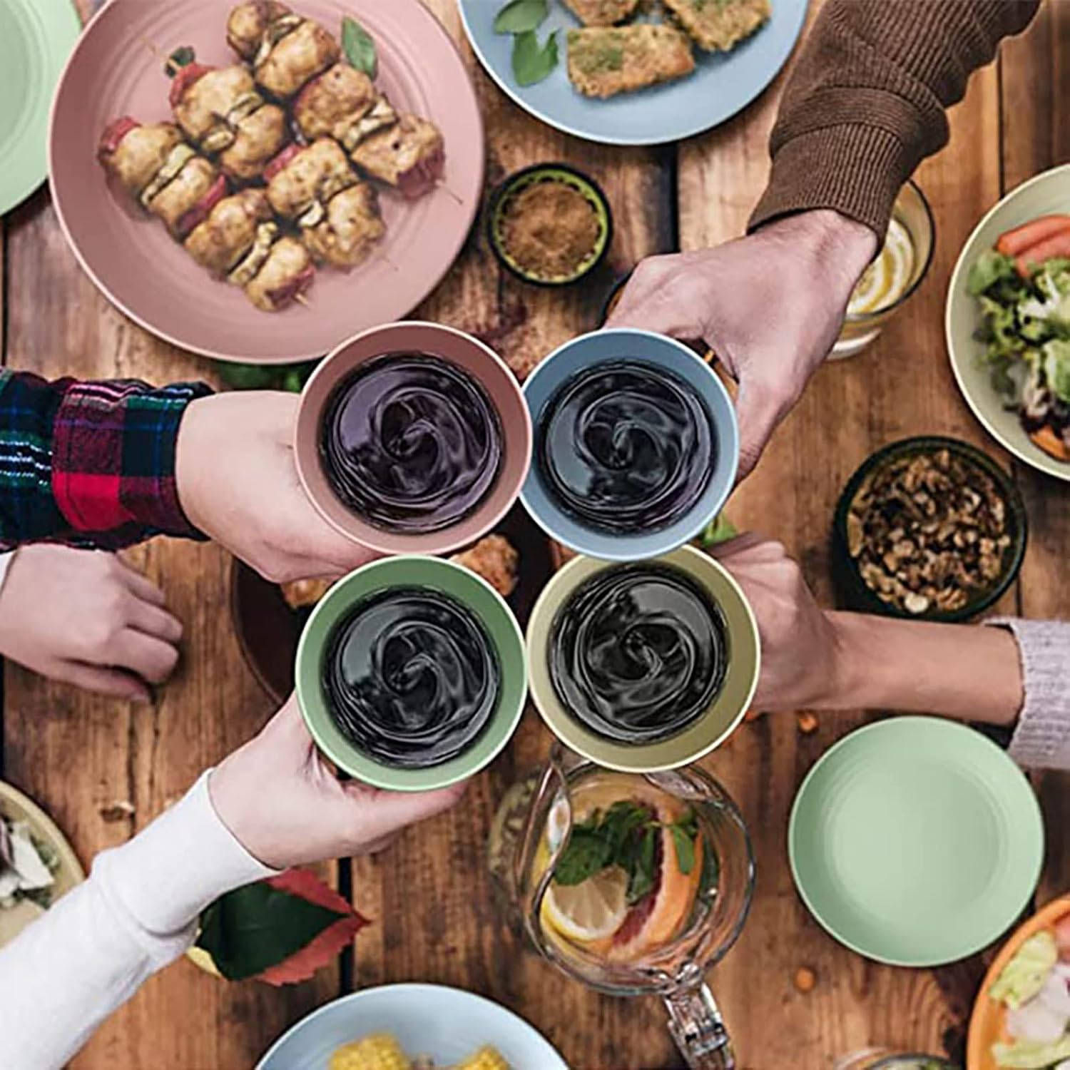 28 Pieces Bowl Set Tablewares, Wheat Straw Plates,Lightweight Degradable Dinner Plates Set,Bowls, Cups, Tablewares Set, Dishwasher Safe Dinnerware Set, Unbreakable Salad Plates image number 3