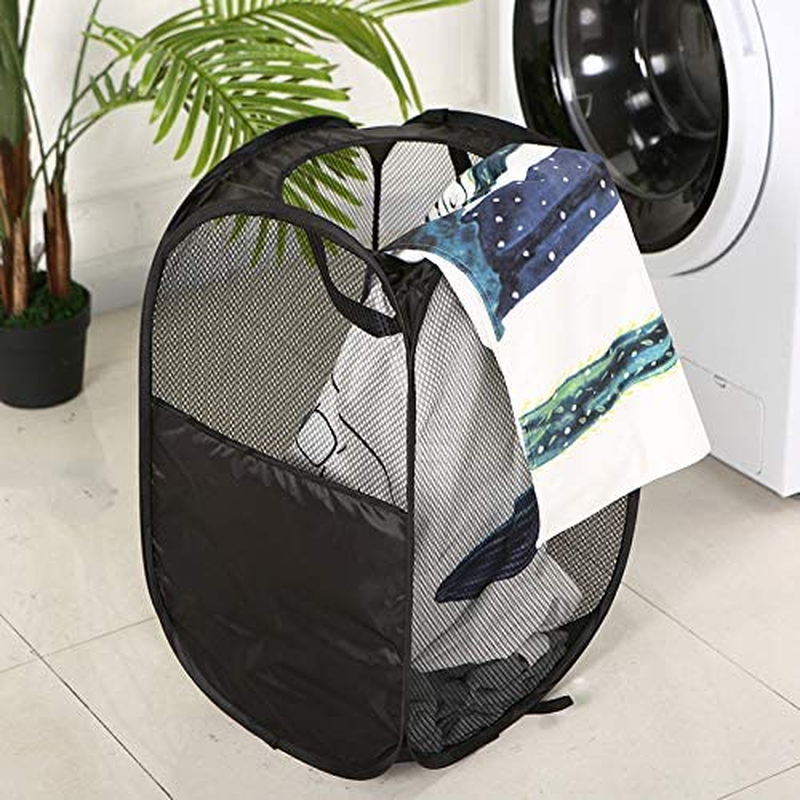 BEWAVE 3 Pack Mesh Pop-Up Laundry Basket Foldable Laundry Hampers with Durable Handles Portable Dirty Clothes Collapsible for Bedroom Dormitory Travel Storage image number 4