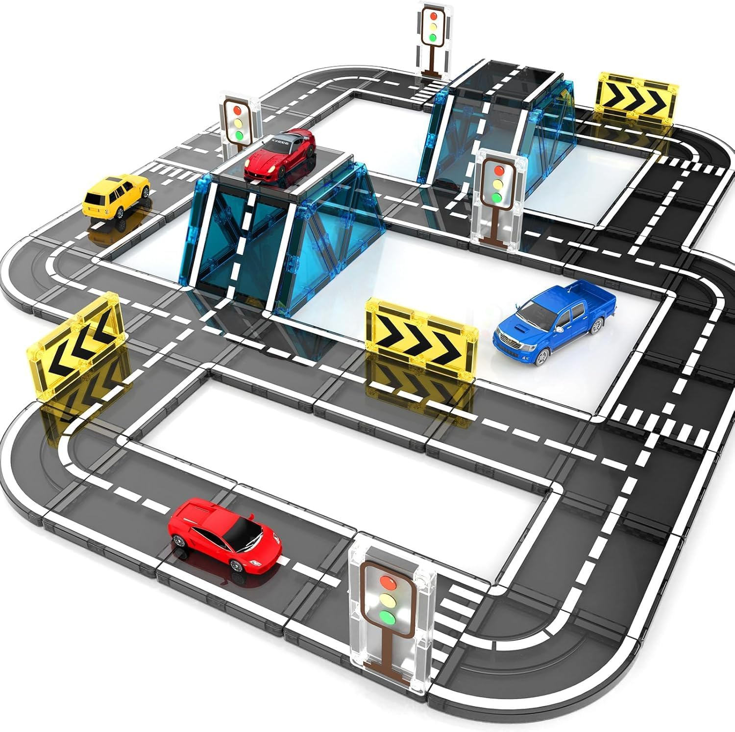 Magnetic Tiles Road Set 41 PCS, Magnetic Building Blocks with Car for Toddler Kids Toys, Montessori Educational Toys 3+ Year Old Boys & Girls Gifts image number 3