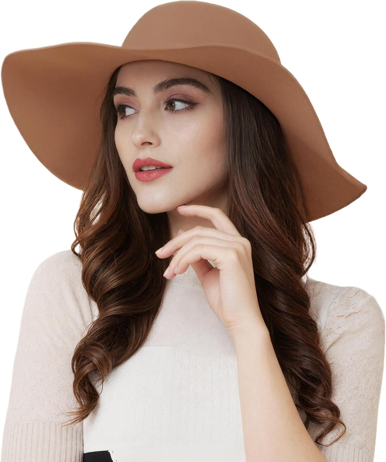 ASSQI Women'S 100% Wool Foldable Wide Brim Retro Fedora Floppy Felt Bowler Hat - Red image number 5