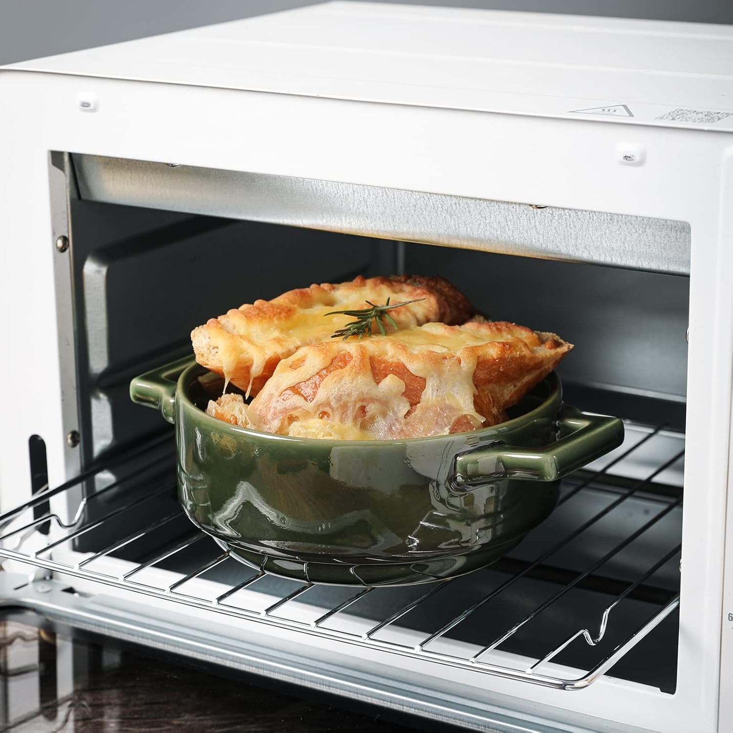 Vicrays Ceramic Soup Bowls with Handles, 24 Oz Porcelain Soup Crocks for French Onion Soup, Cereal, Beef Stew, Chill, Pasta, Pot Pies, Microwave and Oven Safe, Set of 4 (Green) image number 5