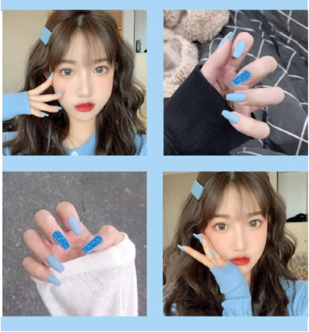 VIKSON INTERNATIONAL 24 Pcs Set of BLUE MATTE Finish Nails False Nails Acrylic Full Fake Nails with 1 NAIL GLUE STICKER SHEET image number 2