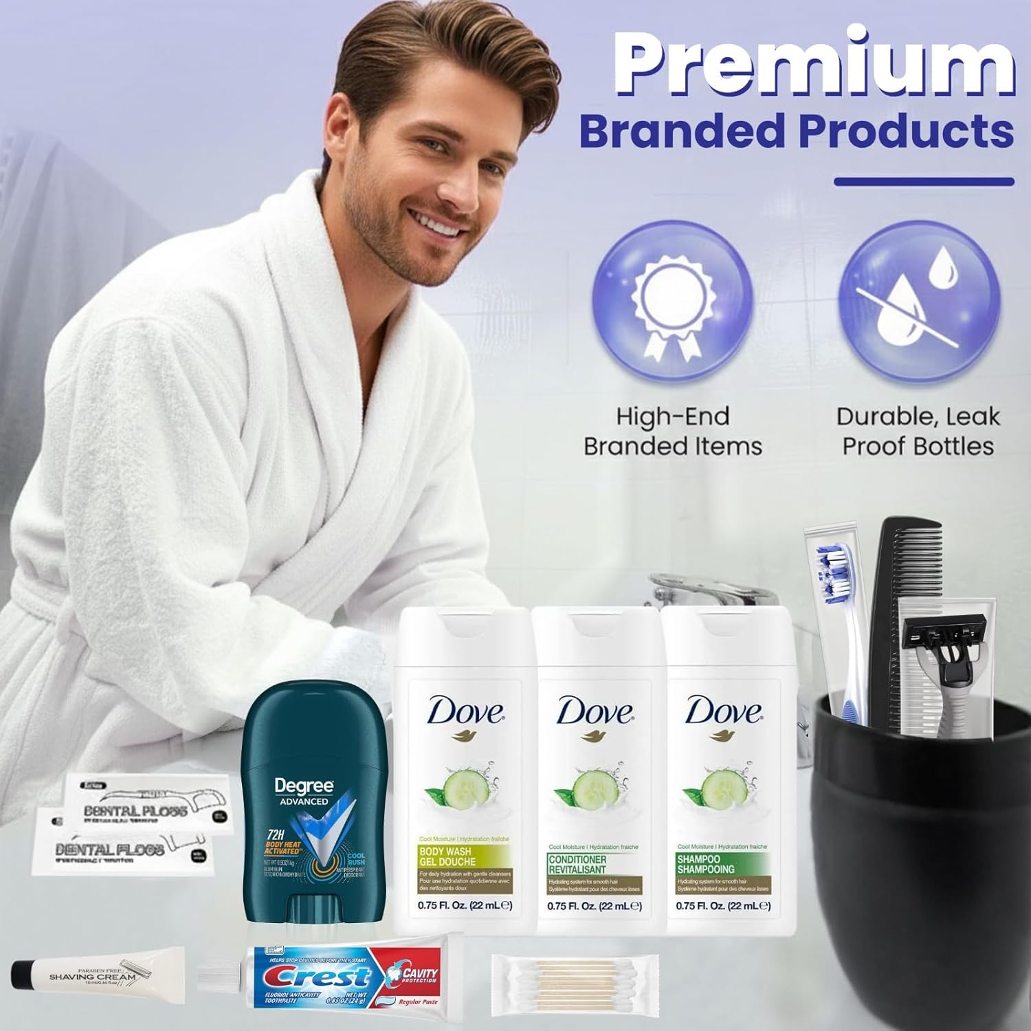 Trektote Travel Toiletry Kit for Men &ndash; 12 Piece Set of Travel Size Toiletries, TSA Compliant, Travel Essentials, Includes Shampoo and Conditioner, Body Wash, Toiletry Bag & More image number 4