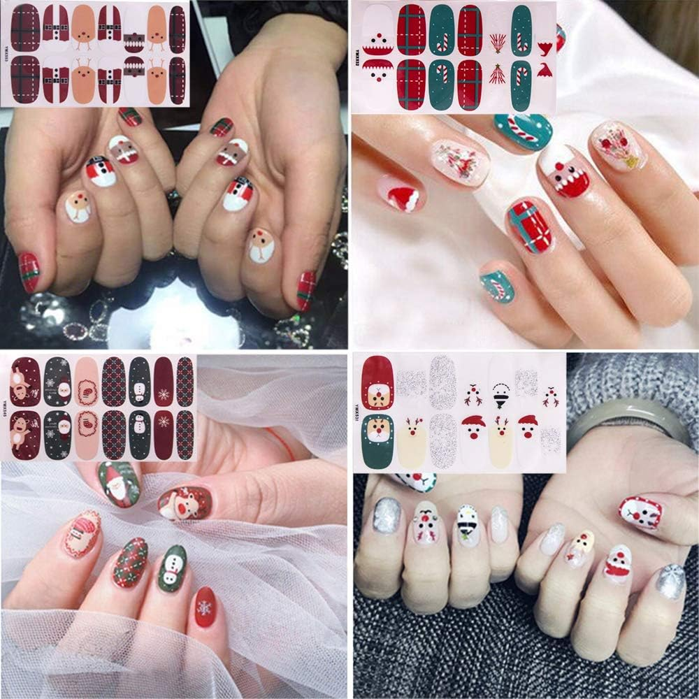 EBANKU Christmas Adhesive Nail Polish Stickers 8 Sheets Full Wraps Nail Art Adhesive Decals Christmas Manicure Decal Kit for Woman Girls(With 1Pcs Nail File) image number 4