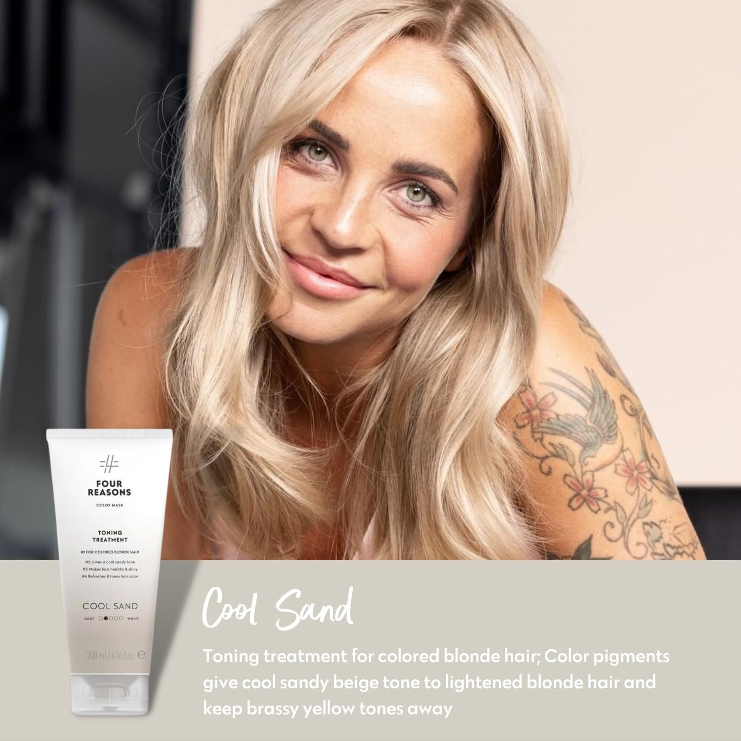 Four Reasons Color Mask &ndash; Cool Sand Blonde - (27 Colors) Color Depositing Conditioner, Toning Treatment, Tone & Enhance Color-Treated Hair - Semi Permanent Hair Dye, Vegan and Cruelty-Free, 6.76 Fl Oz image number 3