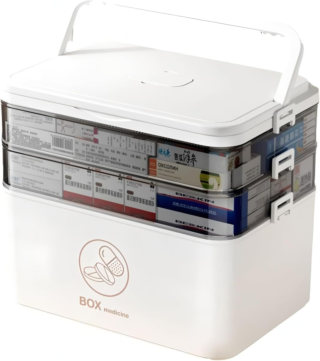 Medicine Storage Box with Handles,3-Tier Portable PP Large Capacity Household Portable Medical Storage Box,Sealing Buckle & Dual Trays Partitioned Bedroom Storage for Family, Office and Travel image number 3