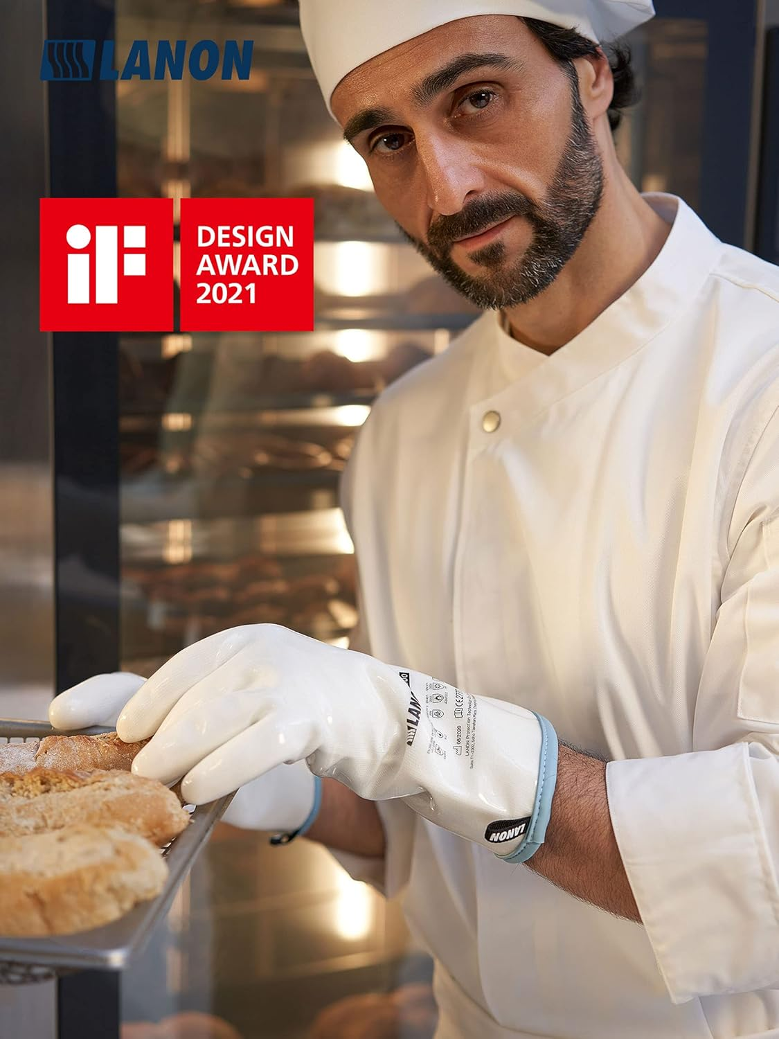 LANON Liquid Silicone Gloves, Heat Resistant Oven Gloves with Fingers, Food Grade, Waterproof, White, Medium image number 6