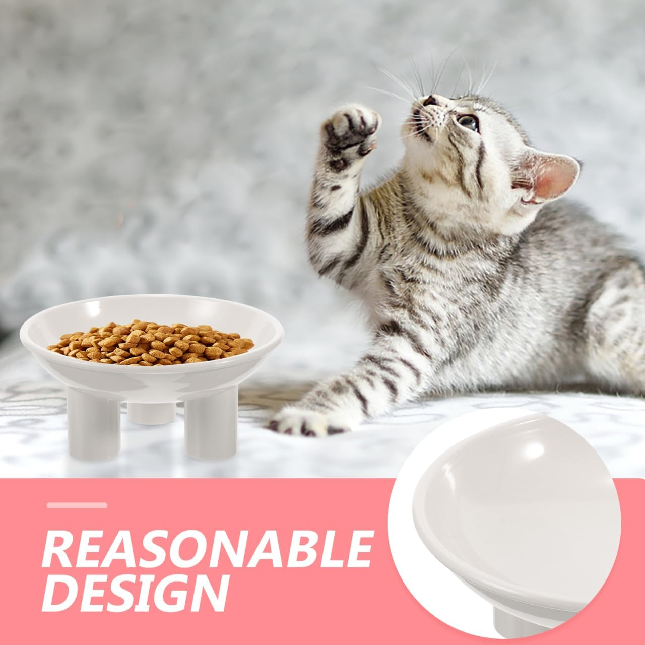 Kisangel Plastic Elevated Cat Bowls, Raised Feeding Bowl Ergonomic Design for Indoor Cats Stylish Home Decor - Pink image number 7