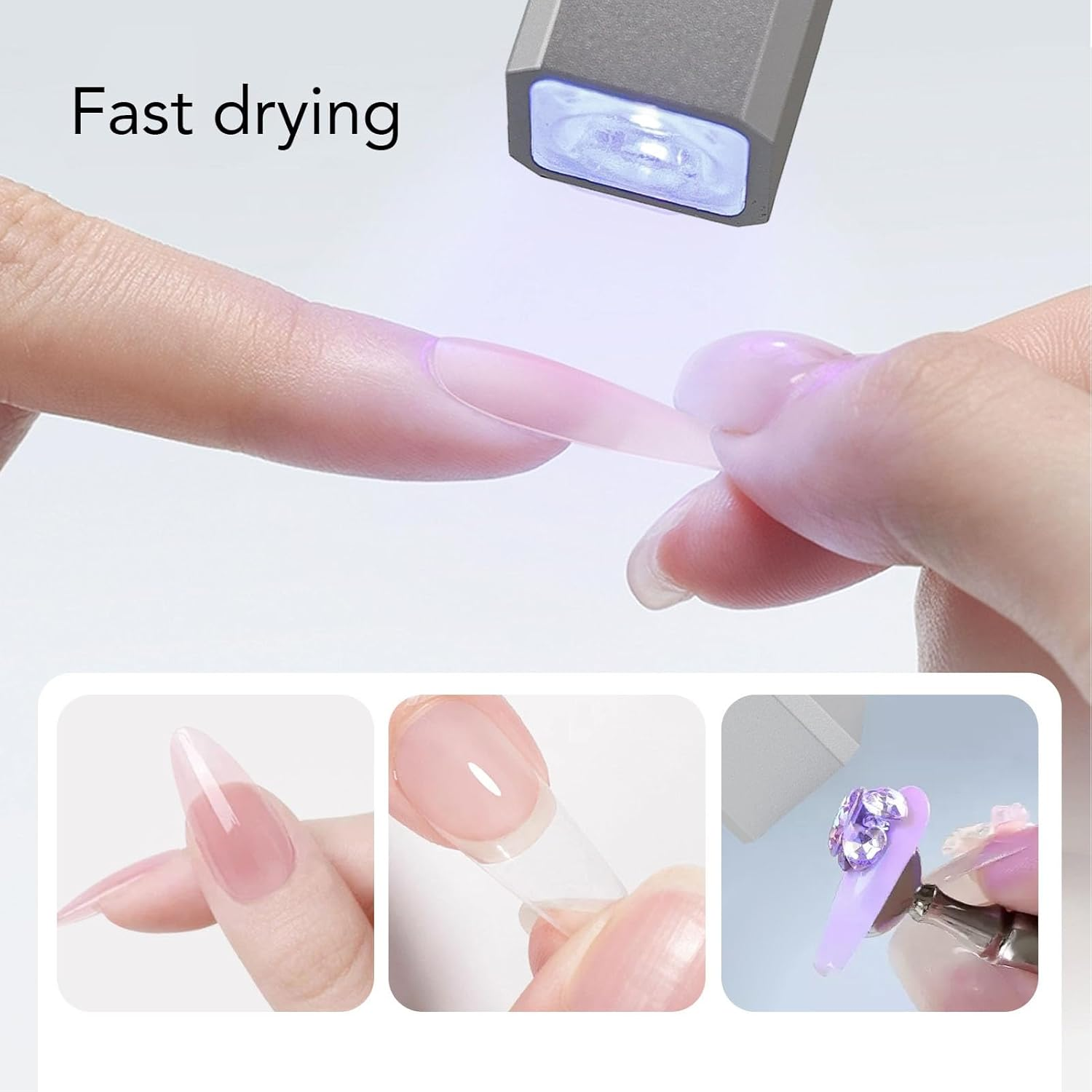 Handheld Nail Lamp, 3W USB Rechargeable Fast Drying Portable Miniature Nail Dryer Flash Lamp for Rhinestone Glue, Light for Gel, Art Tools for Home DIY Manicure image number 6