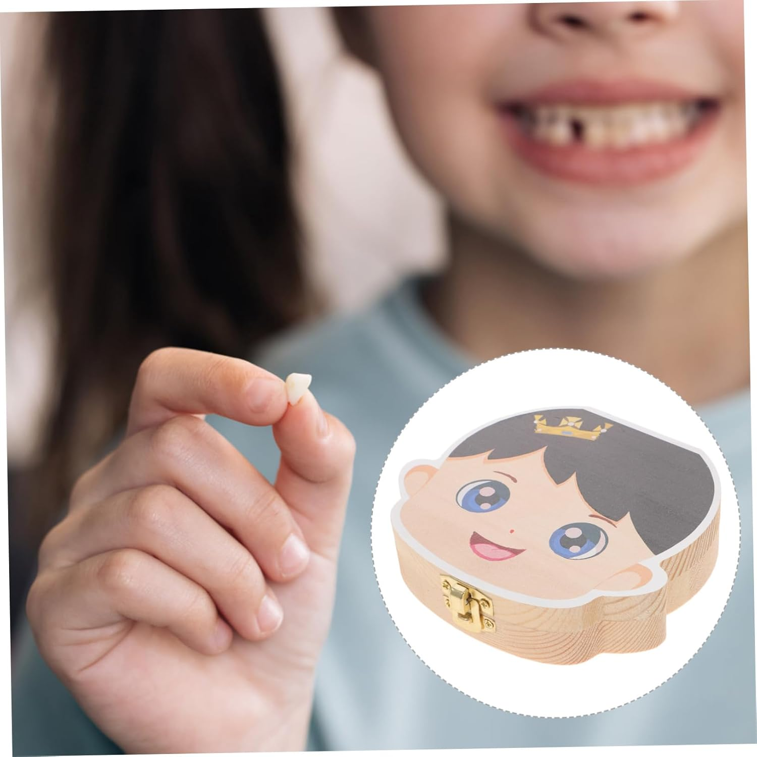 IMIKEYA Baby Tooth Box Wooden Keepsake Cartoon First Tooth Holder for Boys and Girls Newborn Memory Case image number 6