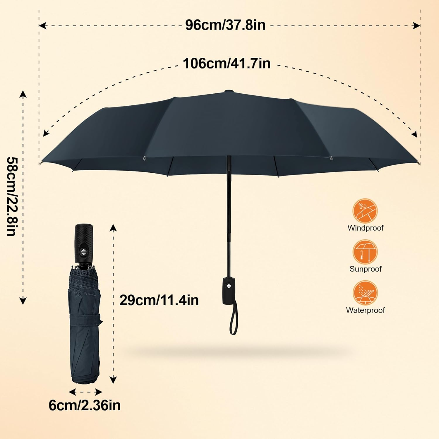 ZOMAKE Travel Folding Umbrella - Windproof Umbrellas Automatic Open and Close, Lightweight and Portable Campact Umbrella for Rain and Sun image number 4