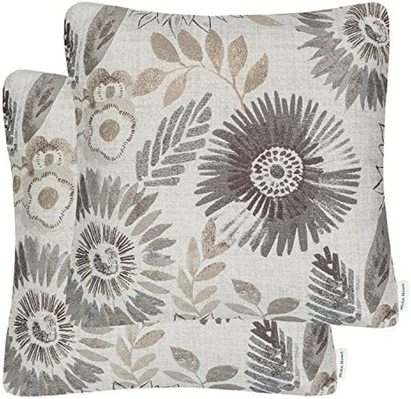 Mika Home Pack of 2 Decorative Throw Pillows Cases Cushion Cover for Sofa Couch Bed,Sunflower Pattern,20X20 Inches,Blue Cream