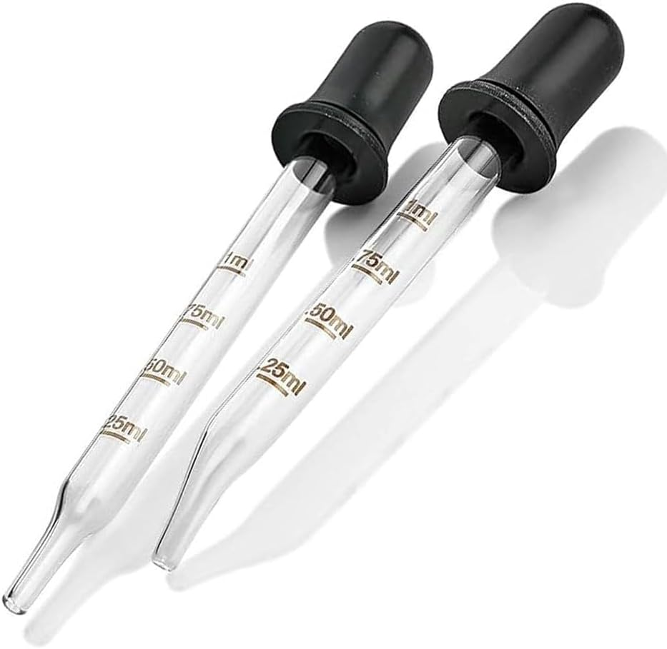Pack of 2 Glass Eye Dropper with Measurement Glass Medicine Droppers Tool Long Short Bent Straight Tip Calibrated Pipettes Dropper Accurate Dose Dropper Measurer for Essential Oils Ear Lab (2) image number 5