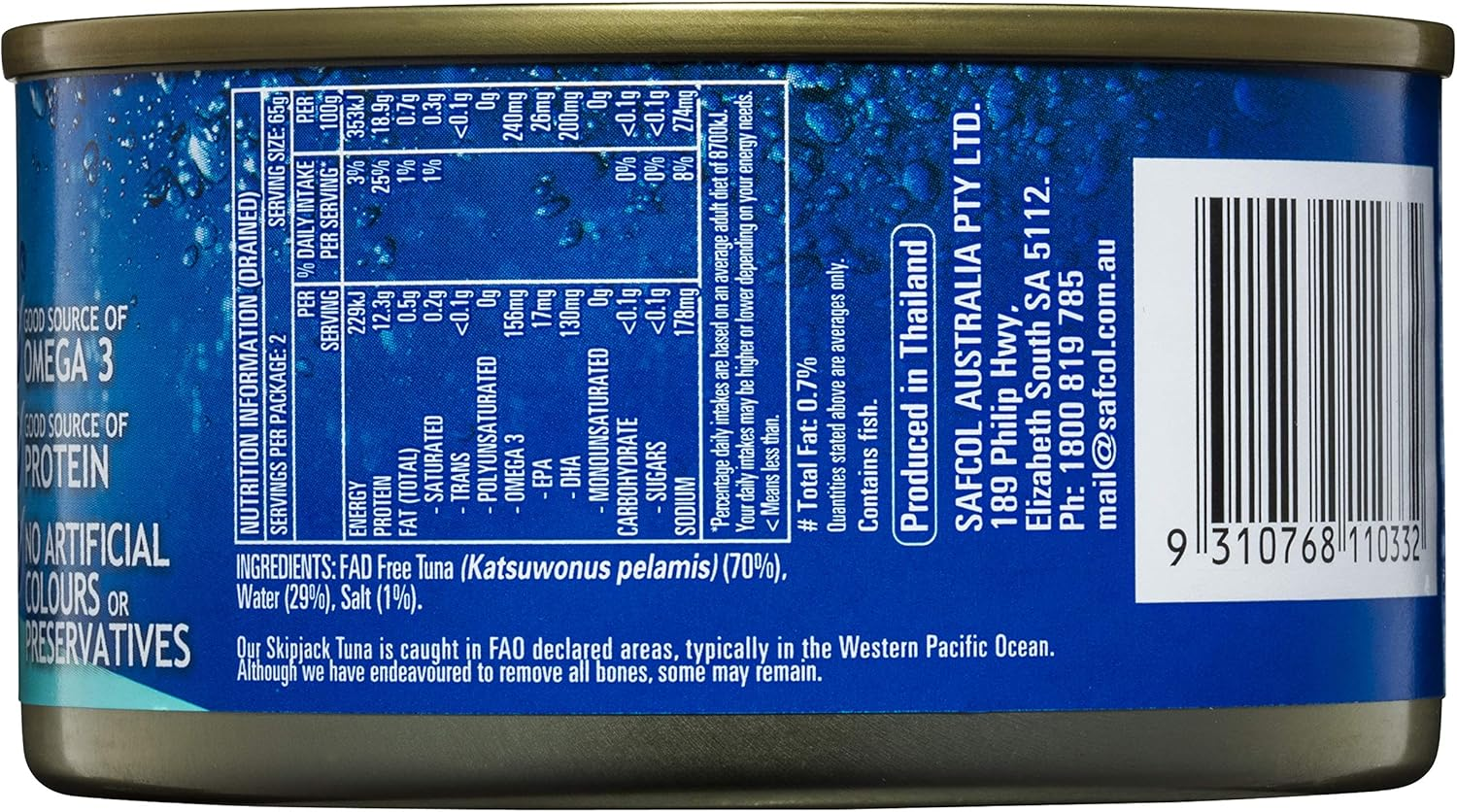 SAFCOL Tuna in Brine 185G Can X 12