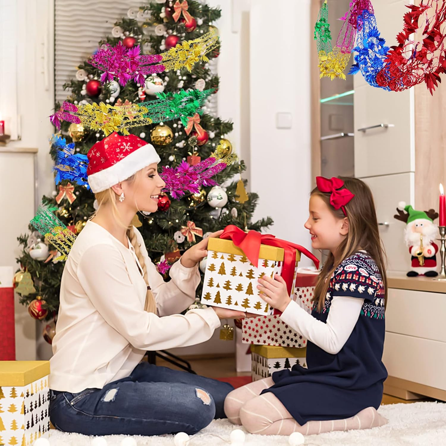 4Pcs Christmas Foil Decorations Garland Festive Hanging Tinsel Swirl Decorations for Indoor Outdoor Birthday Wedding Party Supplies, 8.2Ft image number 6