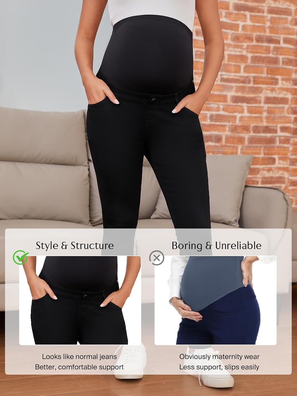 Ecavus Women'S Maternity Jeans over Belly Stretchy Skinny Denim Pregnancy Pants Maternity Clothes with Pockets image number 6