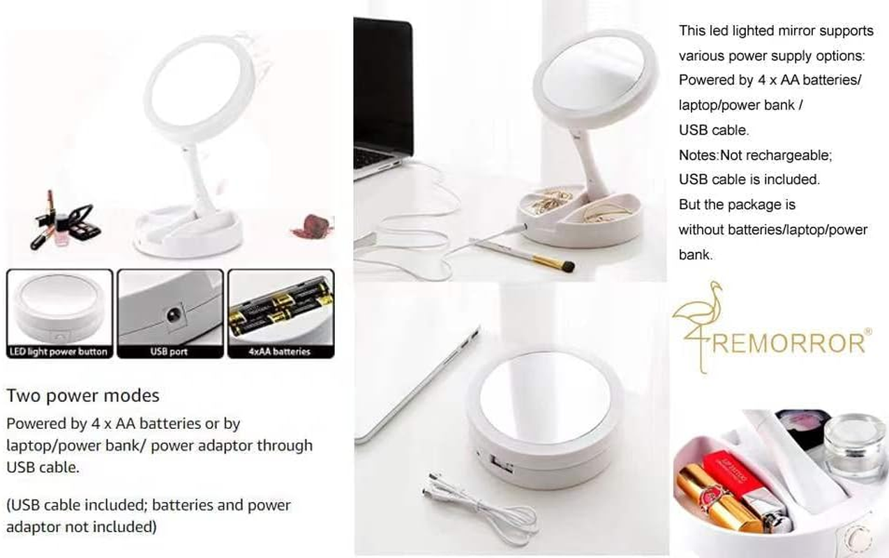 Lighted Makeup Mirror,Double Sided 10X Magnifying Mirror,Vanity Mirror with Lights,Smart Design with Brightness$Angle&Height Adjustability,Folding Compact Mirror,Led Mirror for Travel image number 2