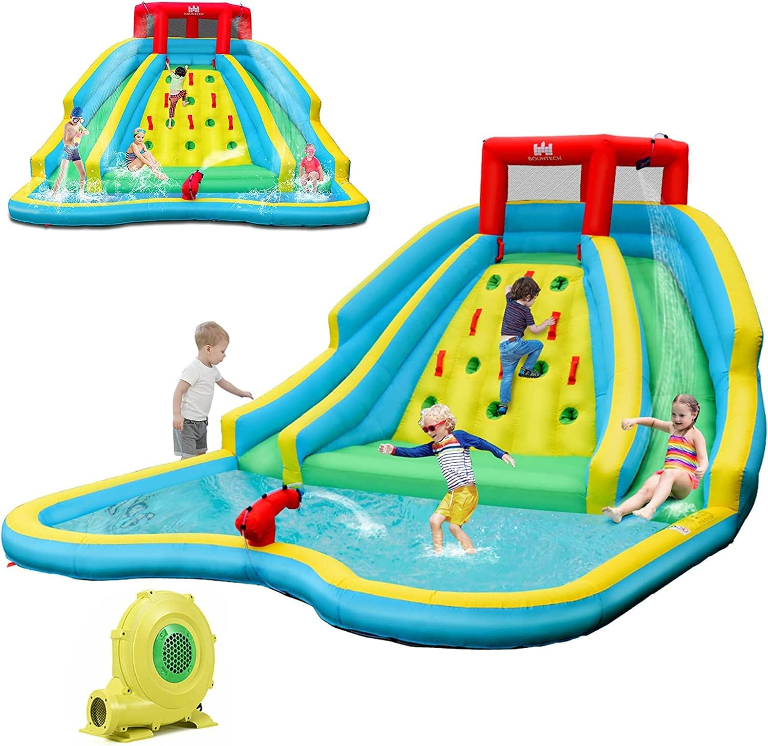 HONEY JOY Inflatable Water Slide, 452 X 365 X 233CM Giant Water Park for Kids W/Double Long Slides, Climbing Wall, Splash Pool, Water Cannon, Blow up Inflatable Bouncer for Outdoor(With 680W Blower) image number 1