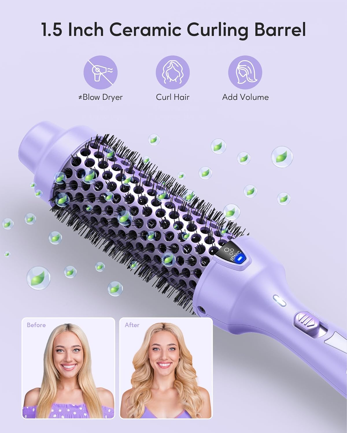 Wavytalk Thermal Brush, 1.5 Inch Ionic Heated round Brush Creates Blowout Look, Thermal round Brush Effortlessly Achieves Gorgeous Curls, Dual Voltage (Purple) image number 4