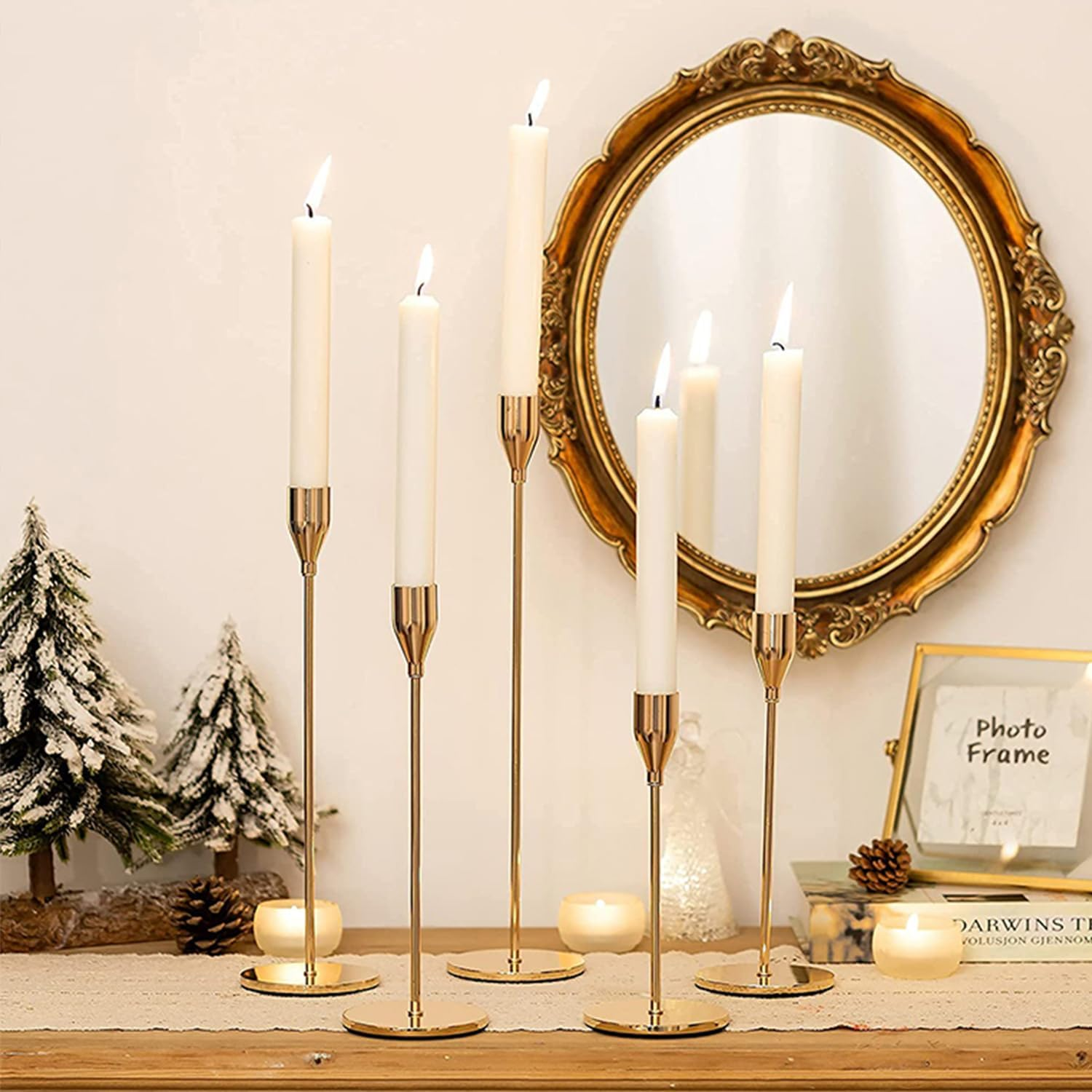 Candlestick Holders,Set of 6 Taper Candle Holders,H HOME-MART Vintage Taper Candle Holders Metal Candle Stick Holder Decor for Fireplace Party Dining Home image number 3